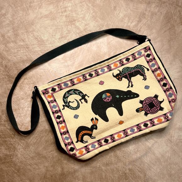 Vintage 90s El Paso Saddle Blanket Tapestry Animal Folk Art Shoulder Bag Zip Up - Picture 6 of 6